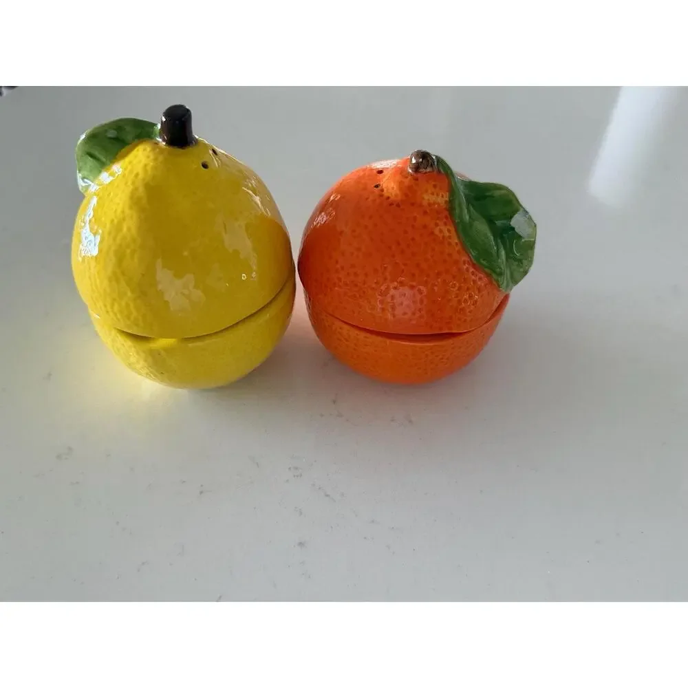 Vintage Ceramic Citrus Salt Pepper Shakers Set, Lemon Orange Kitchen Decor